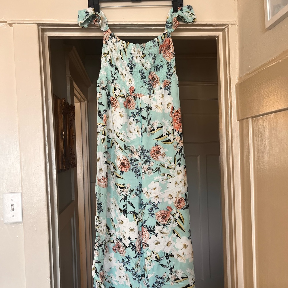 Cotton on turquoise floral off shoulder wide leg jumpsuit